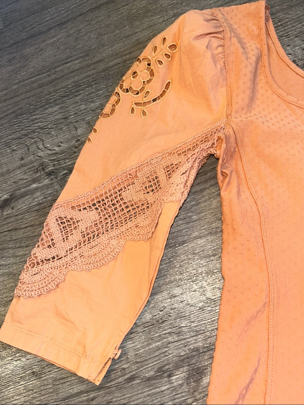 Free People Boho Crochet Lace Embroidered Sleeve Blouse Medium - Picture 5 of 9